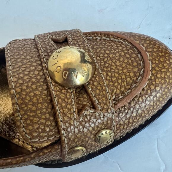 NWOT Dolce & Gabbana Brown Leather Embellished Loafer Block Heel Pumps Sz 6.5 - Picture 10 of 12
